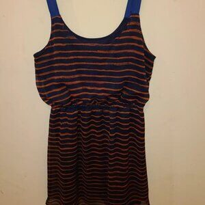Women's Xhilaration striped Spring Summer tank Dress, Size Small ~navy/orange